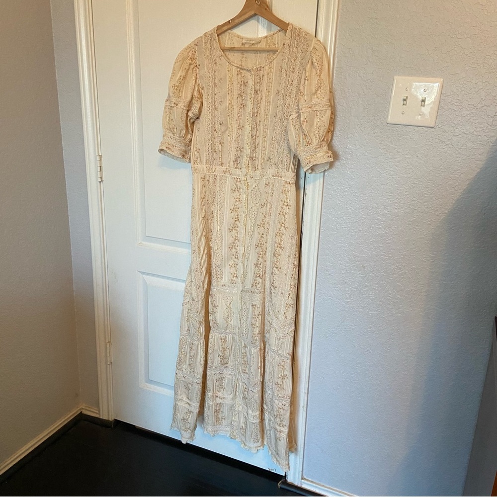 LoveShackFancy Tan Puff Sleeve Gown
